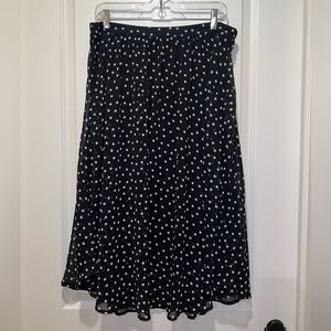 Polka Dot Black Midi Skirt Sheer Lined Flowy Skirt Modest Elastic Waistband